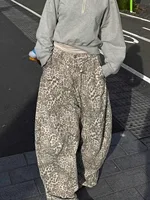 Retro American Leopard Print Wide Leg Jeans Loose Fit Men's Women's Design Sensation Tapered Casual Loose Leggings