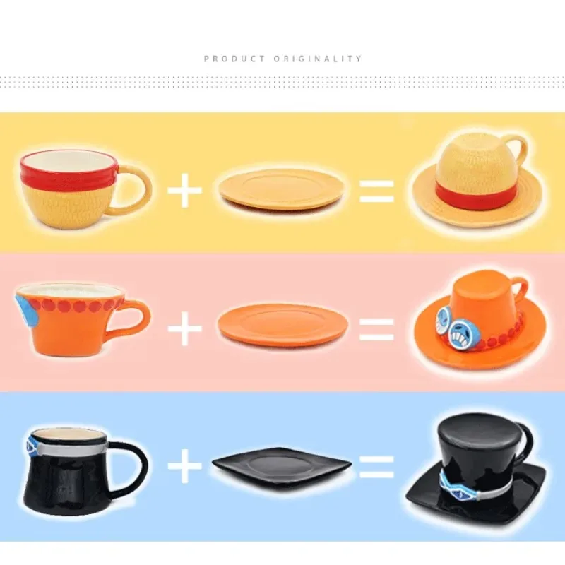 Role Play Mug Disc Set Creative Anime Luffy Ace Ceramic Water Cup Three Brothers Hat Shape Party Coffee Cup