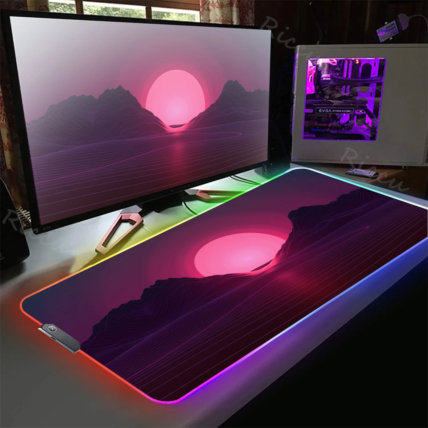 RGB cartoon mountain sunset Rubber Mouse pad LED landscape Mouse Pad Pad Mouse Computer Non-slip