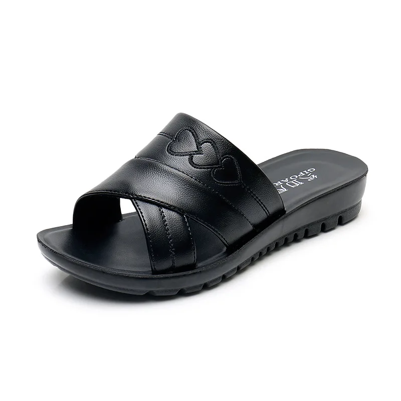 Summer mothers red slippers leather soft bottom women slippers slope with casual comfortable fashion ladies slippers