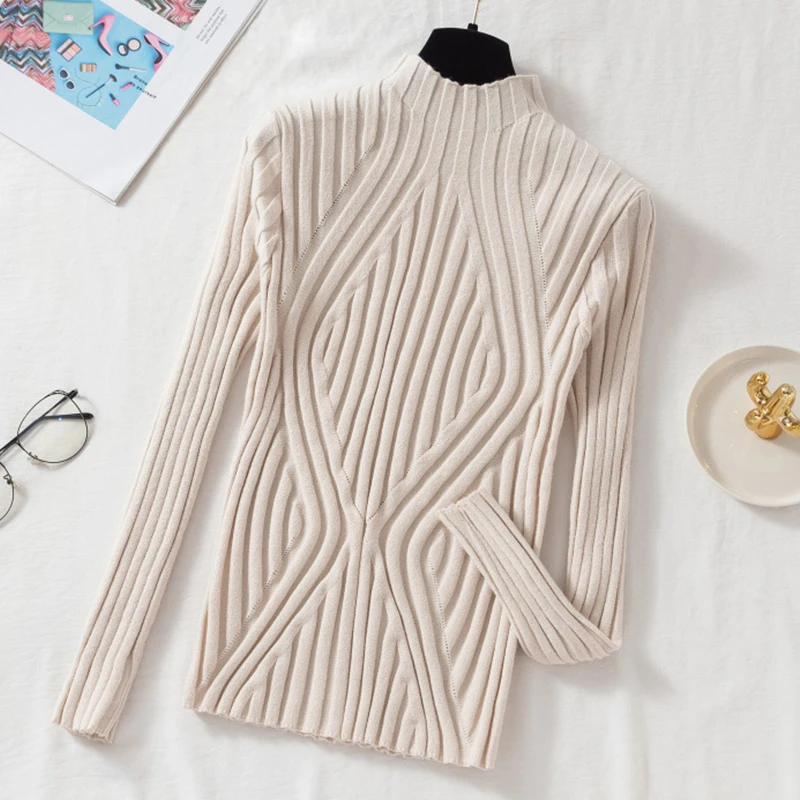 Knitted Sweater Women Pullover 2025 Half Turtleneck Jumper Sweater Autumn Winter Solid Slim Chic Streetwear Long Sleeve Top Y2K 4