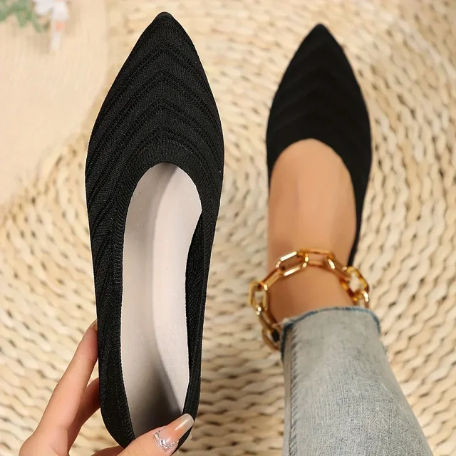 New 2024 Pointed Toe Flat Office Boat Solid Color Knitted Slip on Shoes Casual Ballet Flats Shoes Women Loafers Zapatos De Mujer 4