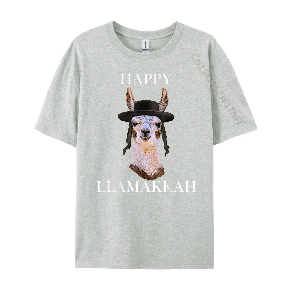 Happy Llamakkah_C17598 Graphic Tees Short Sleeve Gift Idea 100% Cotton Christmas Crewneck T Shirt Group T-shirts Classic Happy Llamakkah_C17598 gray