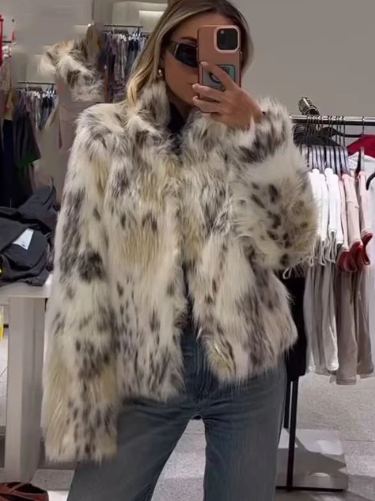 2025 Fall Winter Women Casual Faux Fur Jackets Fashion Streetwear Stand Collar Warm Oversized Thick Coats Ladies Elegant New