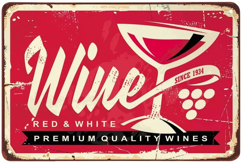 

Wine Tin Sign,Poster with Letter Red and White Wine Cafes Bars Pubs Shop Wall Decorative Funny Retro Signs for Men Women