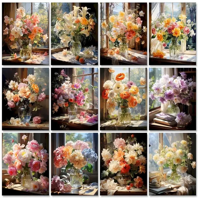 Paintings Painting Numbers Flowers  Coloring Number Painting Flowers - Paint  Numbers - Aliexpress