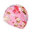 Elastic Nylon Turban Pool Bathing Hats Long Hair Bathing Swimming Protect Caps Men Women Flowers Printed Pleated Swimming Cap 3