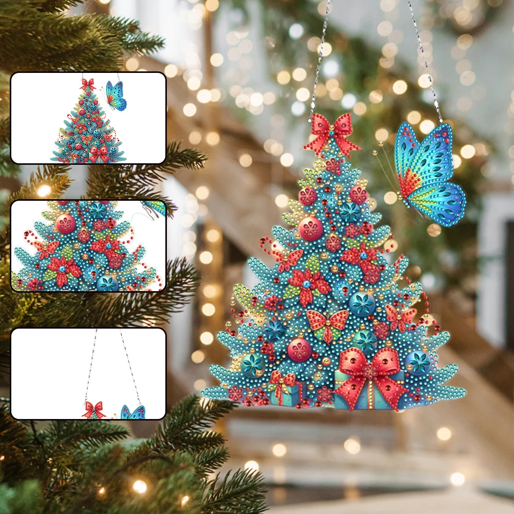 Diamond Painting Hanging Pendant Acrylic Special Shape Christmas Wreath Rhinestone Diamond Art Pendants for Garden Window Decor