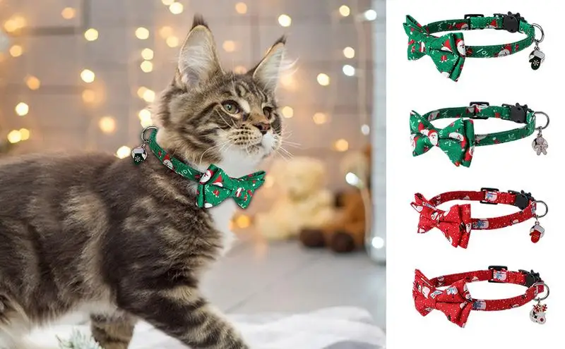 

Christmas Cat Collar Adjustable Breakaway Pet Puppy Kitten Buckle Necklace With Bell Plaid Snowflake Kitten Collars For Cats