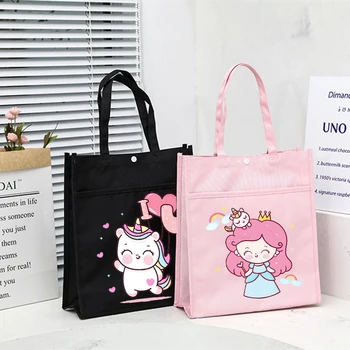 Student Cartoon Unicorn Print Multifunctional Oxford Storage Bags Large Capacity Tuition Bag Cartoon Cute Girl School Tote Pouch 1