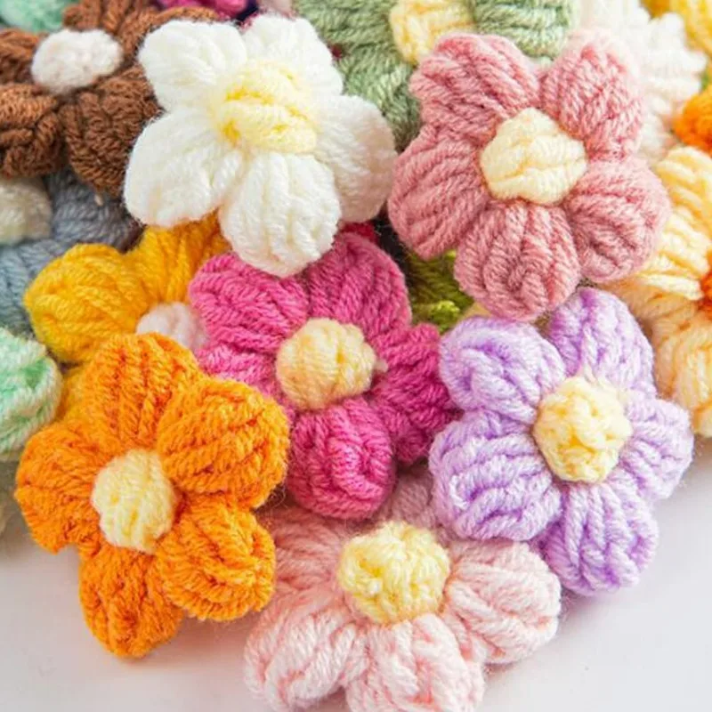 DIY Clothing Knitted Flower Accessories Sweater Hat Bag Cute Convenient Decoration Components Handmade Cotton Soft Puff Flowers