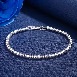 Elegant 925 Sterling Silver Beaded Charm Bracelet - 20cm
