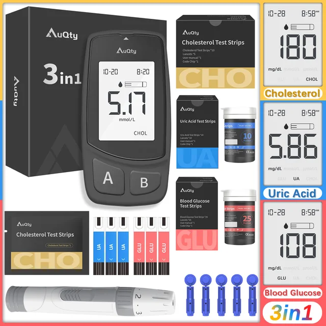 New 3in1 Multifunction Cholesterol Uric acid Blood Glucose Meter And Test Strip Blood Sugar Glucometer Diabetes Gout Monitor