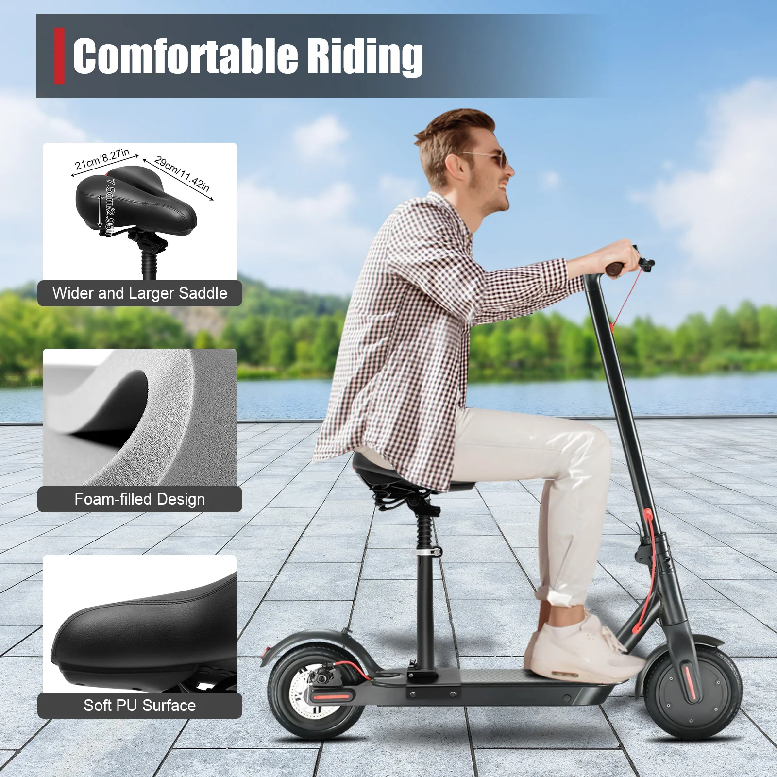 Zusammenklappbarer Elektroroller-Sattel, verstellbarer E-Scooter-Sitz, stoßdämpfender Sitz, Roller-Zubehör, höhenverstellbar 50–68 cm – Detail 3