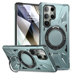 Magsafe Shockproof Armor Case with Ring Stand and Magnetic Feature - Durable Protection - S23 Ultra (Light Green)