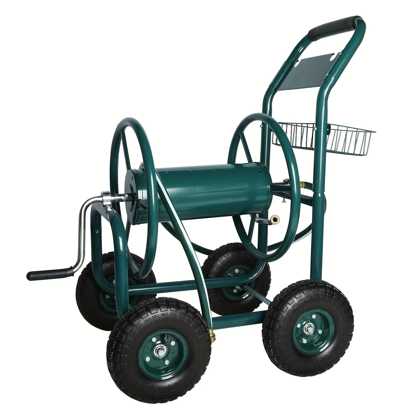 

Heavy Duty Garden Hose Reel Cart with 4 Rubber Wheels for Industrial Use - Holds 328-Feet of 5/8" Hose Capacity, Perfect for Out