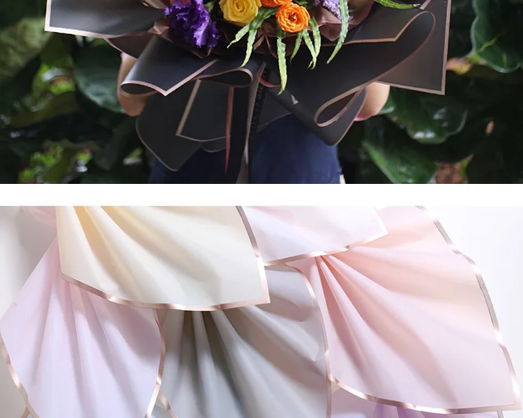 20pcs/lot Golden Border Rose Floral Wrapping Paper Korean Style Semitranparent Gift Wrap Florist Flower Bouquet Wrapping Paper