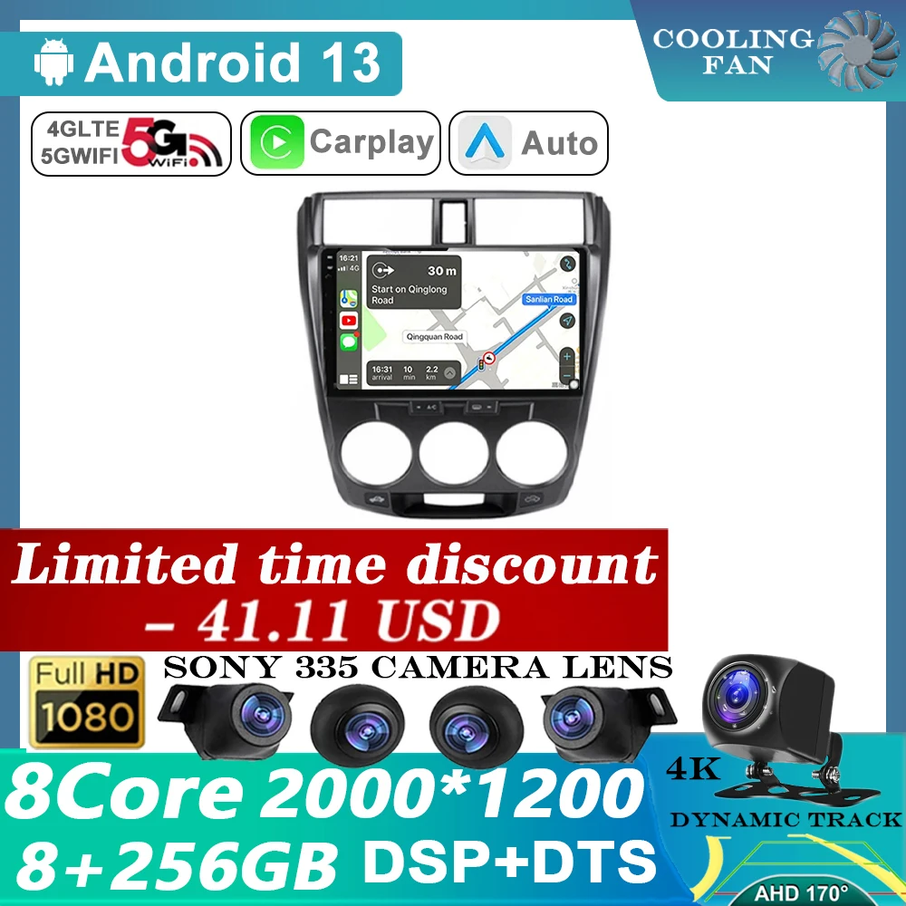 

For Honda City 2008 2010 -2013 Android 13 Auto Car Stereo Radio Multimedia Screen Video PlayerCarplay Navigation GPS No 2 Din