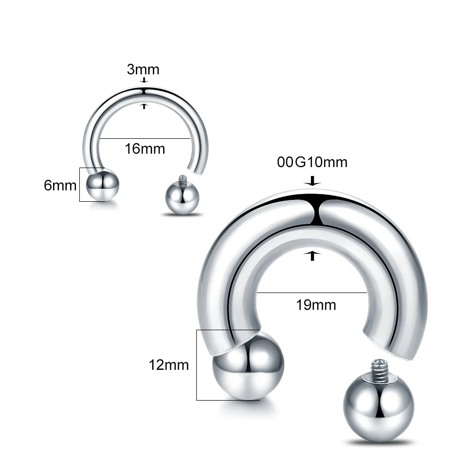 Steel Big Large Size Horseshoe Ring Nose Piercing Ear Expander BCR Hoop Earring Septum 12-00G Male Intimate Body Jewelry 1Pc/lot