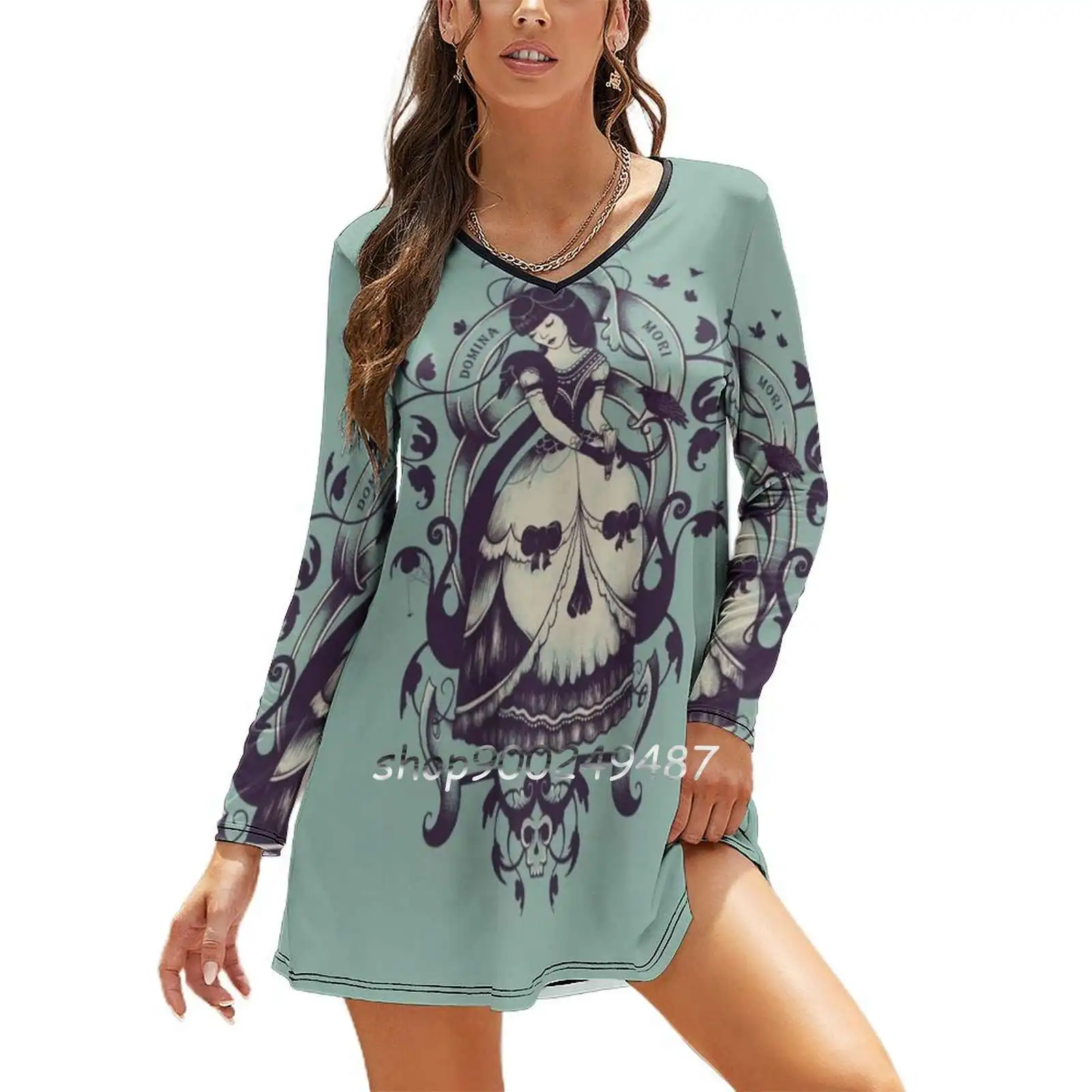 

Mrs. Death Long Sleeve Sexy Dresses For Women 2022 Ladies Vintage Elegant Party Dress Girls Skull Dark Black Swan Crow