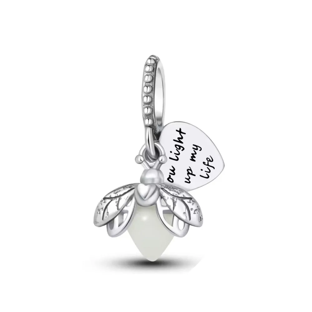 925 Silver Glow-In-Dark Firefly Series Charm with Colorful Wings