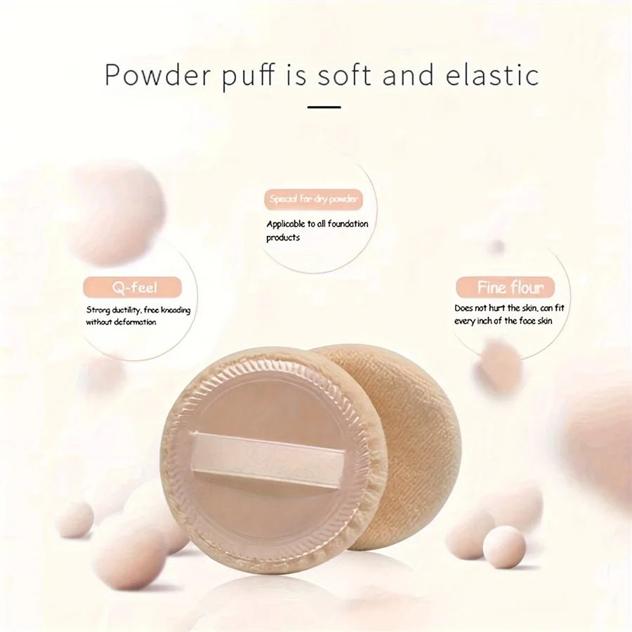 Set of six with ribbon, cotton round cotton pads for normal skin, suede puffs for loose powder and makeup setting