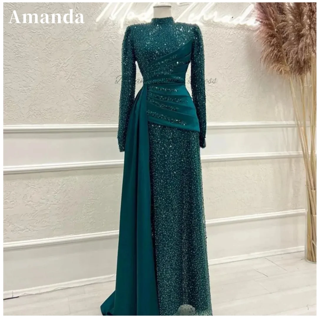 

Amanda Green vestidos de noche High Neck Glitter Mermaid Prom Dresses Elegant Long Sleeves Floor-Length Formal Evening 2024