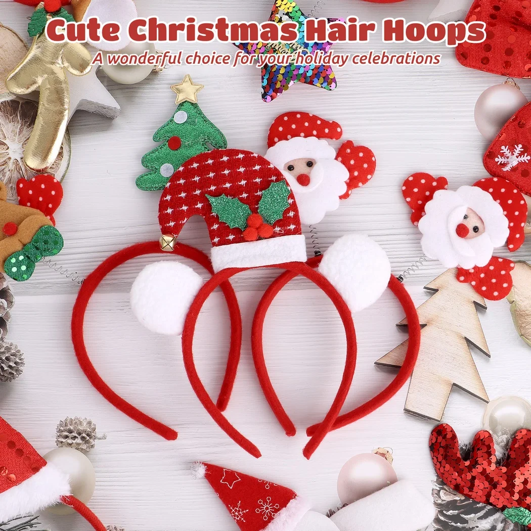 12Pcs/Set Cute Christmas Headbands Christmas Hair Hoop Santa Claus Hair Band Reindeer Head Hat Toppers Funny Holiday Headband Hair Headband Hair Accessories
