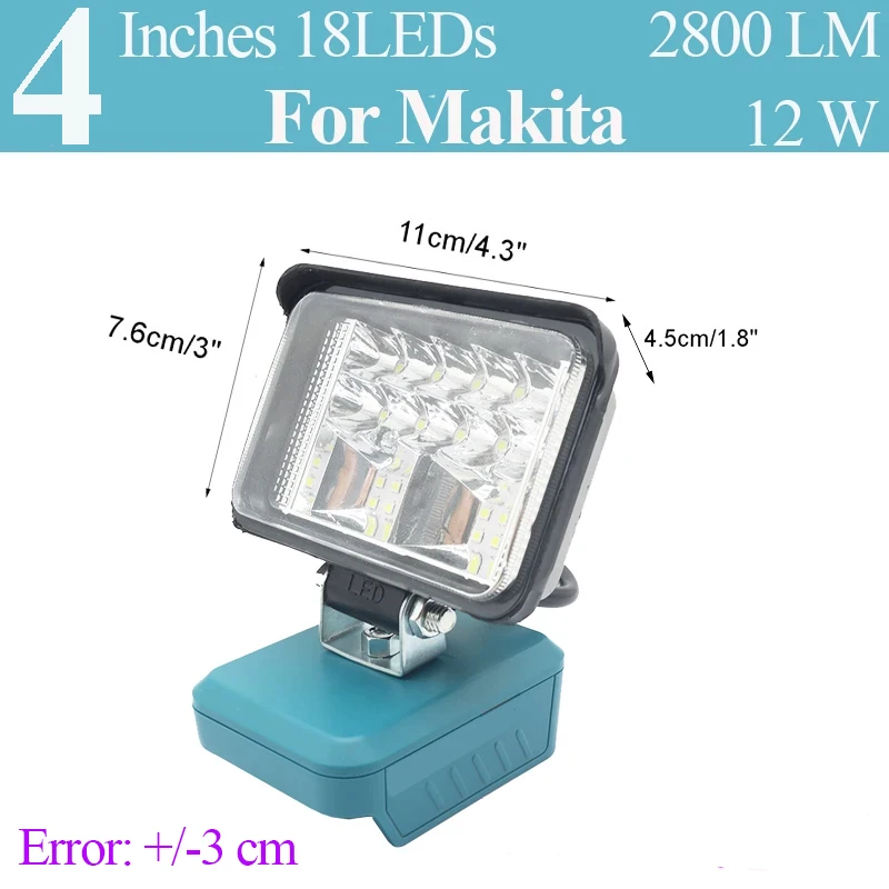 마키타 18V 리튬 배터리 케이스 BL1830 리튬 이온 배터리 팩 작업등 LED 비상 조명 유지보수 램프 14.4V BL1430용