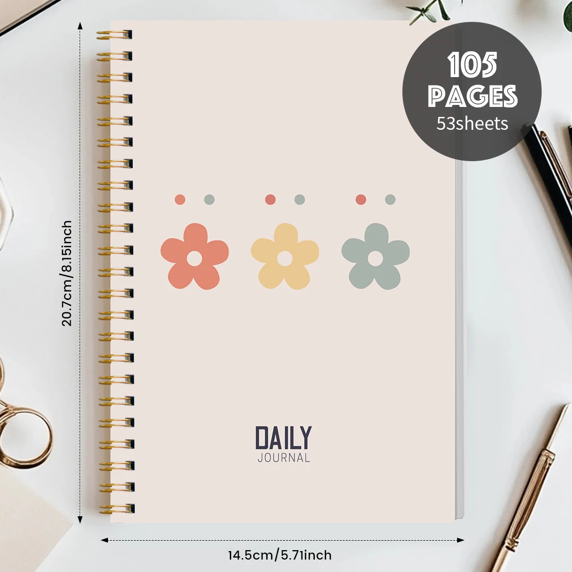 Minimalist Flower Spiral Notebook - A5 Daily Journal, 105 Pages for School, Office & Personal Use