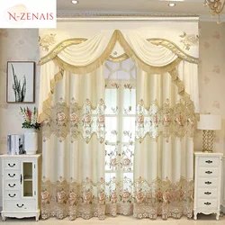 European Hollow Embroidered Luxury Curtains for Living Room Dining Bedroom Blackout Yellow Valance Flowers Beautiful Tulle Decor