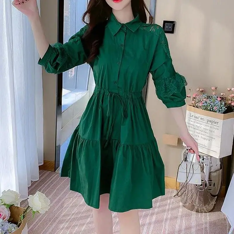 French Design Style Slimming Skirt Children's Spring Wear Lace Patchwork Shirt Small Dress