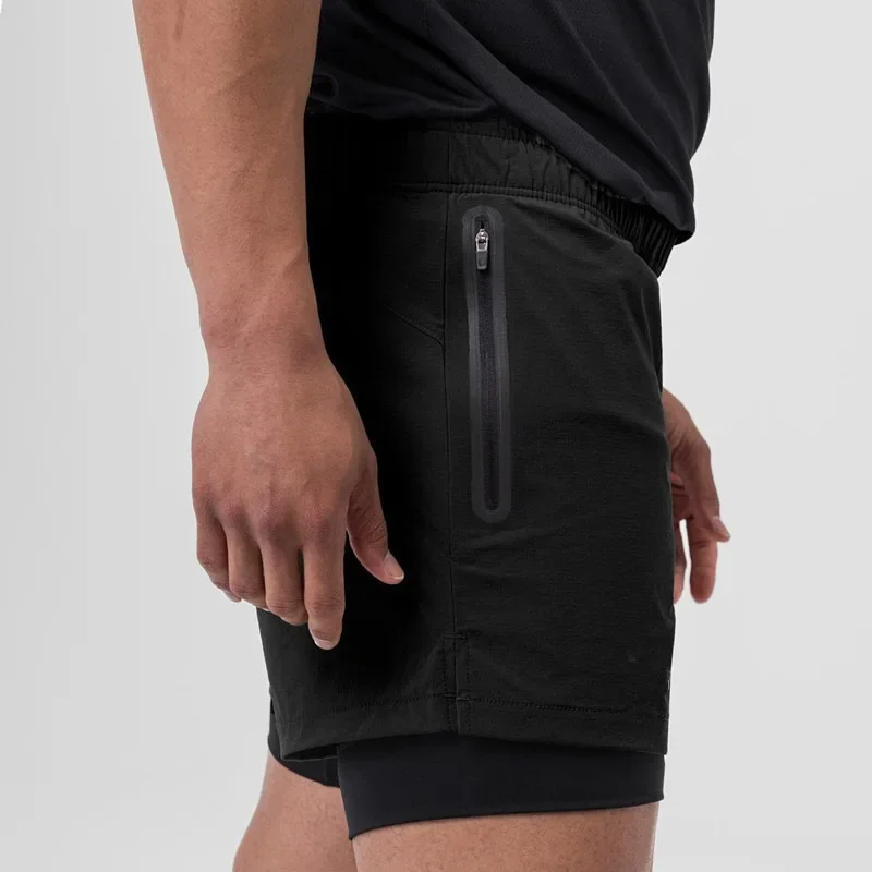 Men's Fitness Running Shorts Casual Slimming Sport Pants Double Layer Four-Sided Elasticity Summer Cross-Border