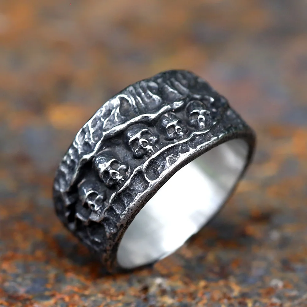 【日本未入荷】リング付き メタルロゴ レザートリック 2022 NEW Men's 316L stainless-steel rings Punk Rock Gothic
