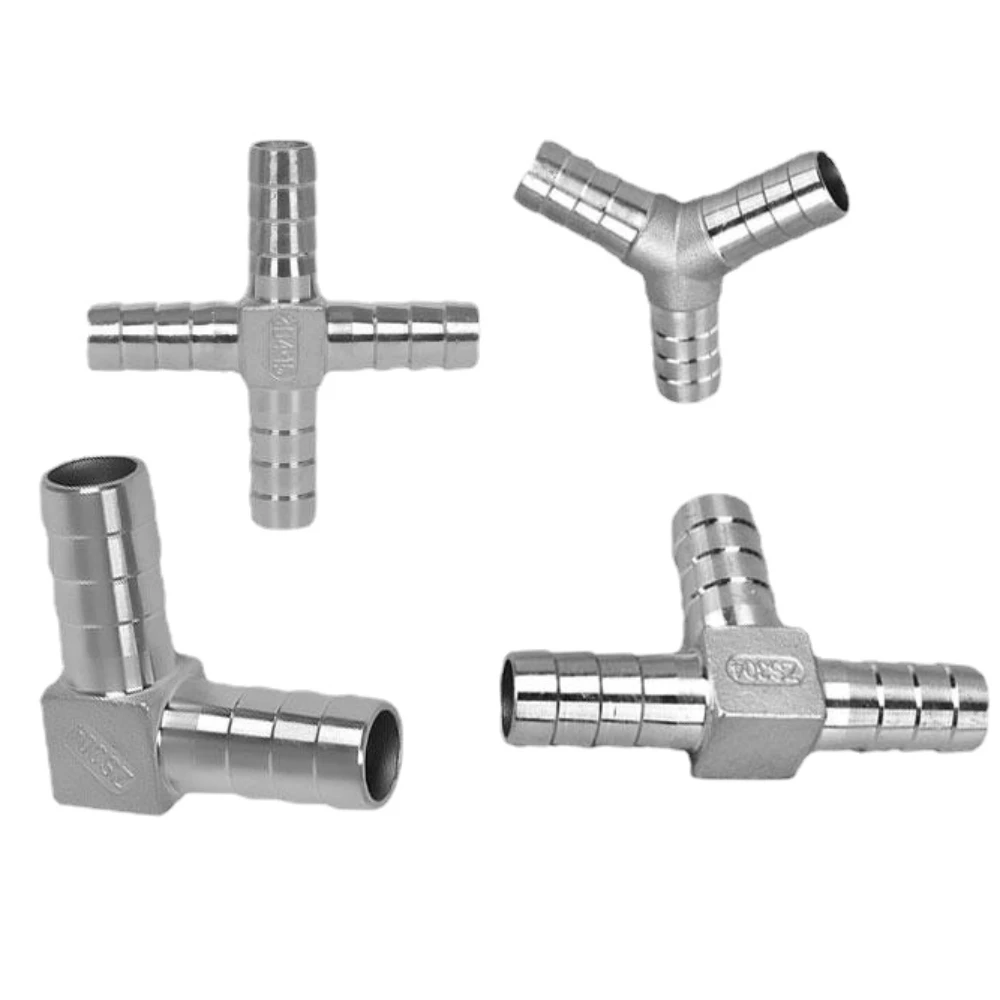 Pipe Fitting 6 8 10 12 13 14 15 16 20 25 32 40 50 mm Hose Barb Elbow Corss Tee U Y Shape 2 3 4 Ways Hosetail Splitter 304 Stainless Water Gas