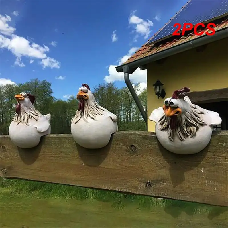 

2PCS Funny Chicken Fence Decor Resin Statues Chicken Hen Sculpture Art Craft Courtyard Home Garden Farm Yard Decorations