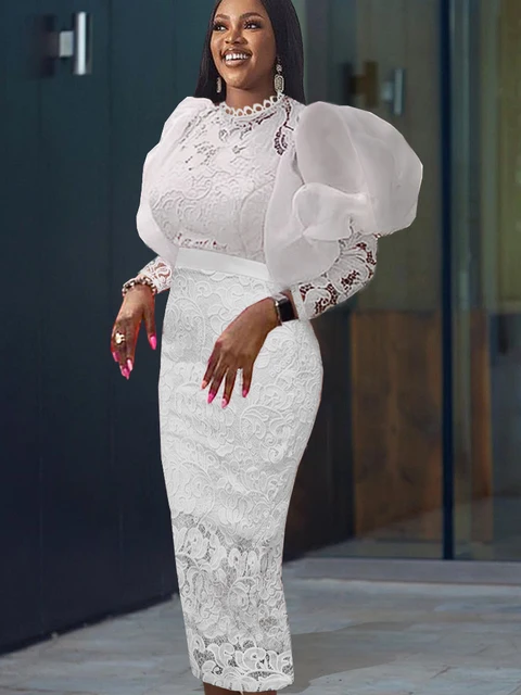 Pere Puffy Long Sleeve Lace Dress