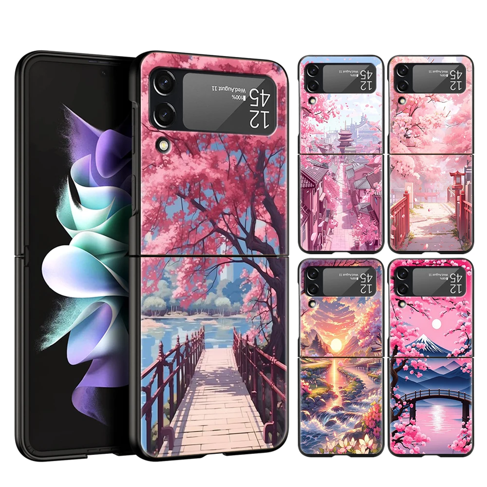 Pink Spring Cherry Blossoms Shockproof Hard PC Phone Case - Black Cover