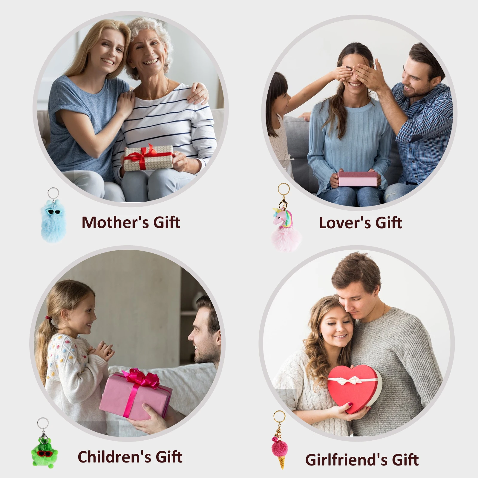 Qiiuuy 4 Pieces Cute Keychain Fluffy Faux Rabbit Fur Kawaii Keyring For Girls Womens Bag