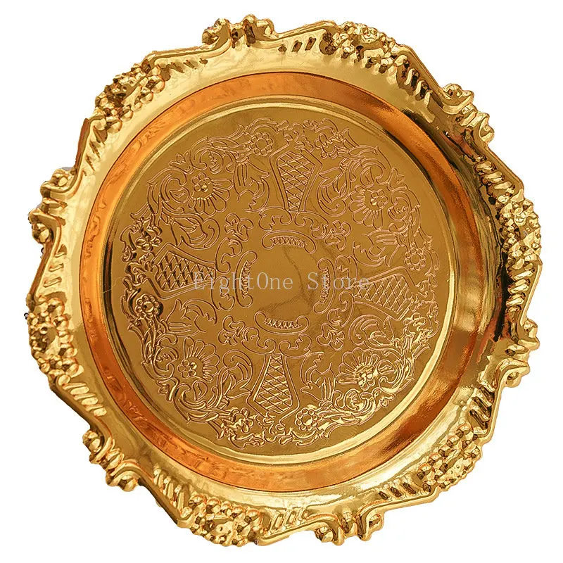 

Vintage Gold Carved Tray Storage Plate Photography Props Retro Metal Tray Photo Studio Shooting Background for Cosmetics Jewelry