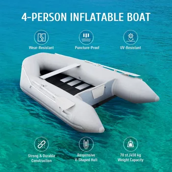 10 ft Inflatable Dinghy Boats with Aluminium Alloy Floor, 4 Person Portable Boat Raft, Inflatable Touring Kayak for Adults 2