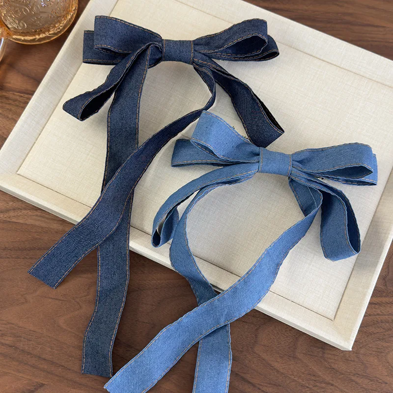 Chic 3D Denim Blue Bow Ribbon Hair Clip – Sweet New Design Hair Accessory