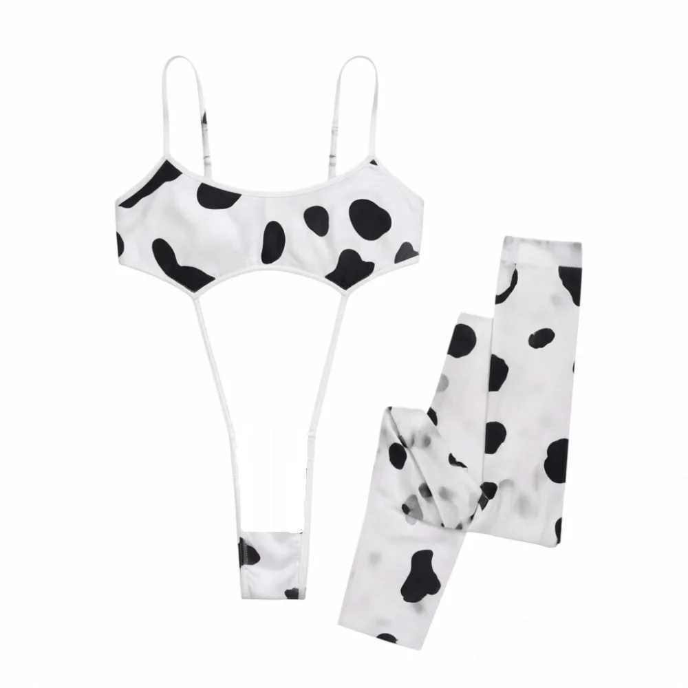 Exotic Porno Costumes Sexy Lingerie Set Cow Color Bodysuit + Stockings G-string Erotic Underwear Apparel Three-point Bikini 2026