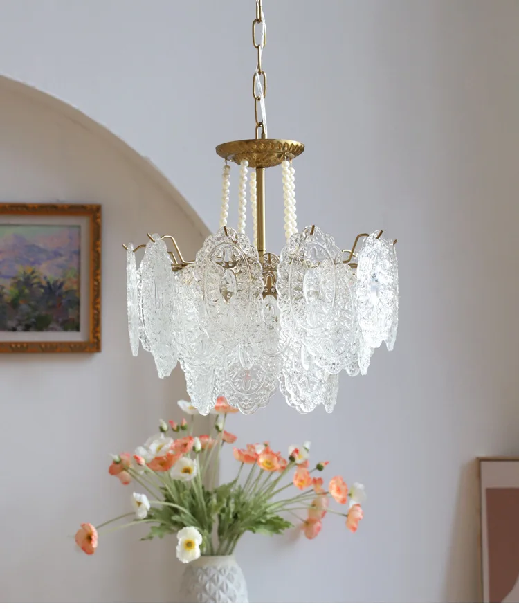 Description Picture 3 of itemFrench Pearl Crystal Living Room Chandelier Retro American Gold Light Luxury Dining Room Bedroom Decoration Wedding Glass Chande