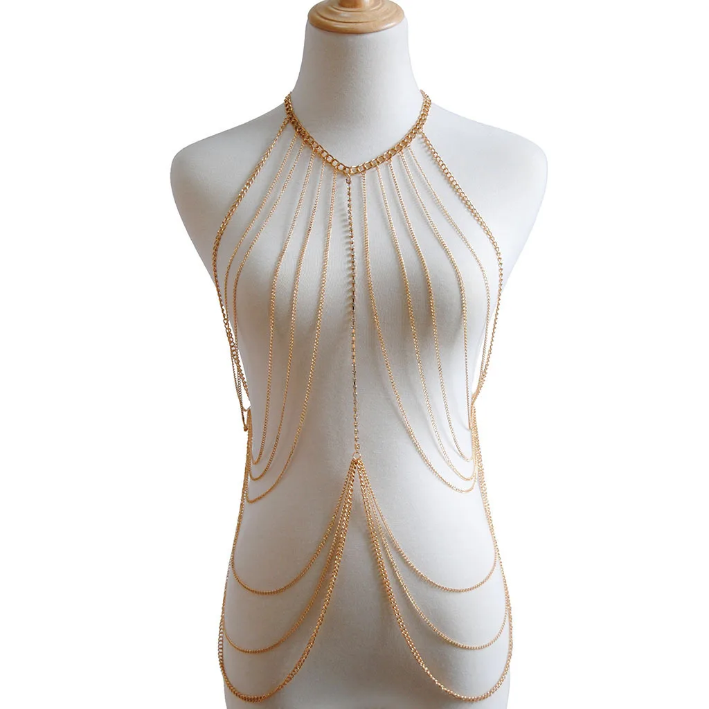 

Gold Color Body Chain Women Rhinestone Waist Jewelry Bikini Luxury Harness Bodychain Beach Summer Outfit