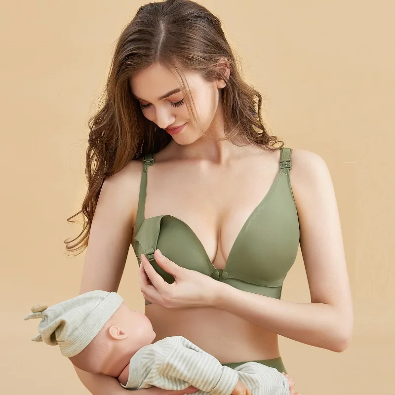 Wholesale Pregnant Women Front Open Buckle Feeding Bra Solid Color Maternity Nursing with Removable Pads | Мать и ребенок