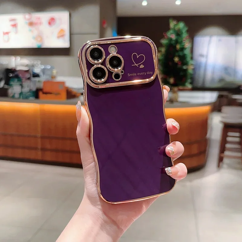 Wave Plating Love Heart Shockproof Phone Case Back Cover