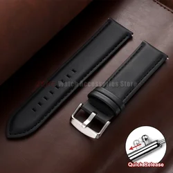 Vintage Brown Genuine Leather Quick Release Watch Strap - Universal Replacement Watchband - 22mm (Black)