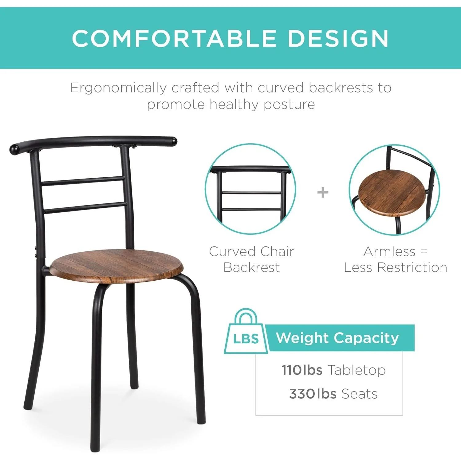 3-Piece Round Dining Table Set with Wine Rack – Black/Brown 4