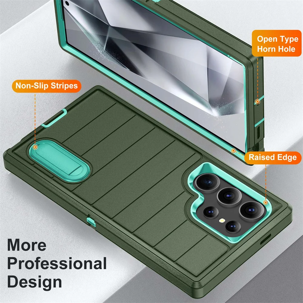 Nova capa de proteção híbrida 3 em 1 Defender para Samsung Galaxy S24 Ultra Kickstand Body Cover Funda S24Plus_voghion.com